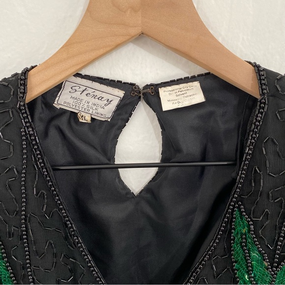 Stenay Vintage Women’s XL Fully Beaded Sequin Floral V Neck Top - Picture 2 of 6